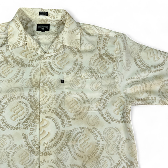 Vintage Rocawear Shirt Adult EXTRA LARGE White Spell Out Club Hip Hop Poly Y2K - Picture 2 of 12